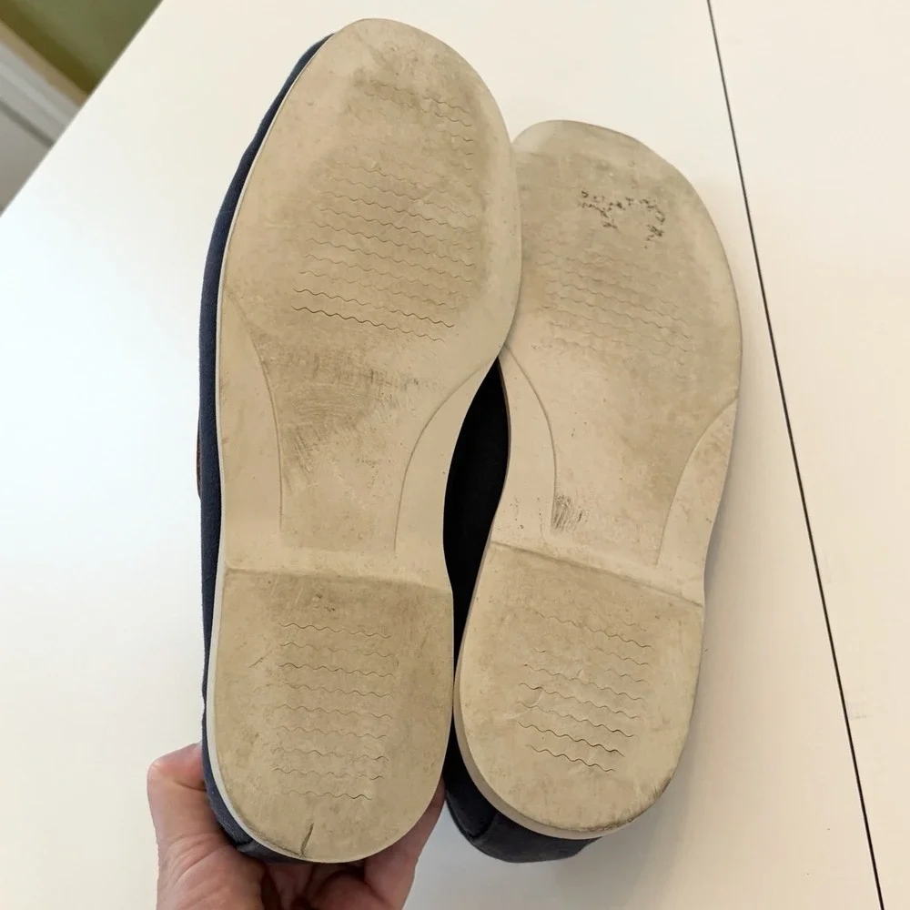J.Crew Classic Canvas Boat Shoes 2-Eyelet‎ Mens Navy Blue Brown Size 11.5 AQ182
